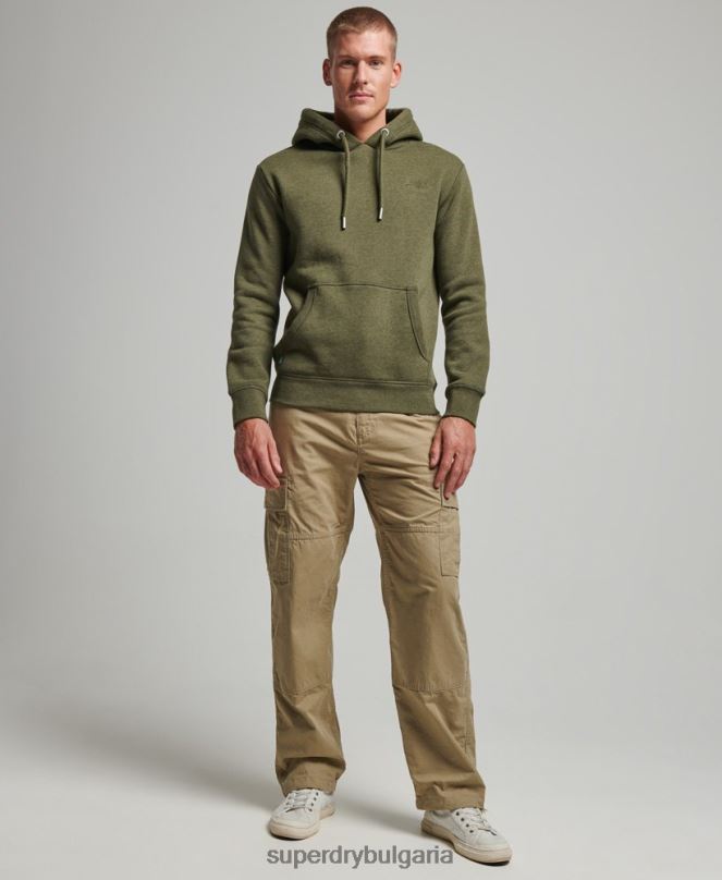 Superdry облекло N00H625 каки мъже ретро суичър с бродирано лого