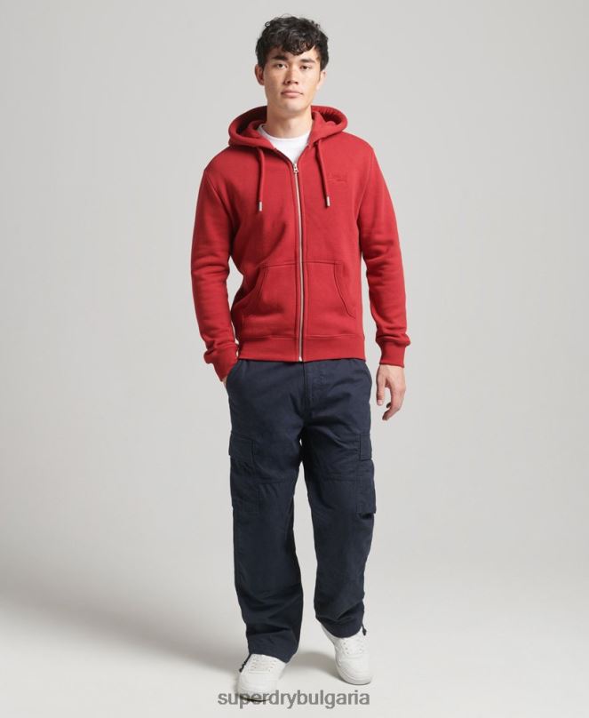 Superdry облекло N00H628 червен мъже качулка с ретро лого и цип от органичен памук