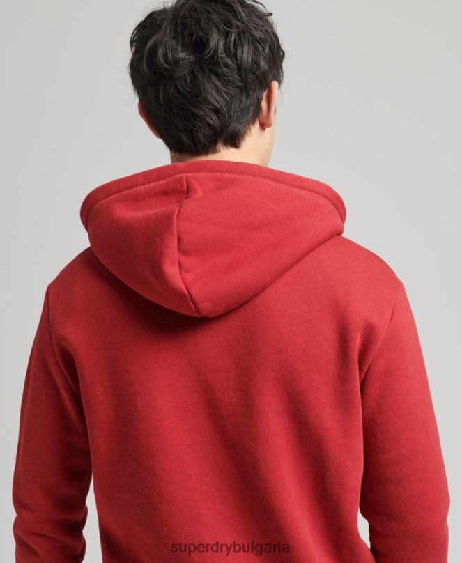 Superdry облекло N00H628 червен мъже качулка с ретро лого и цип от органичен памук