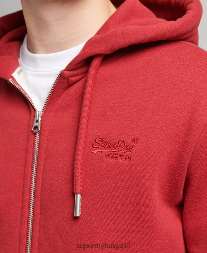 Superdry облекло N00H628 червен мъже качулка с ретро лого и цип от органичен памук