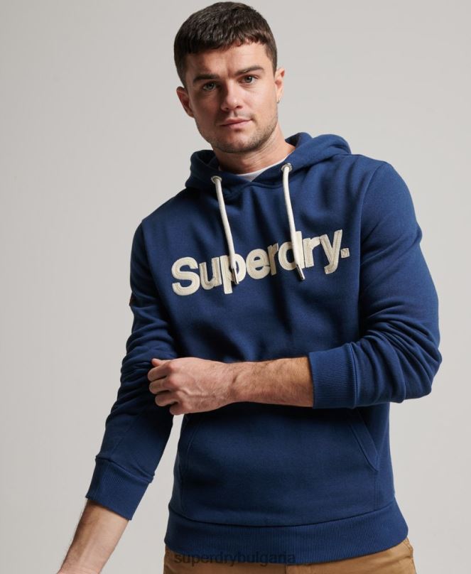 Superdry облекло N00H629 син мъже класическа качулка с ретро лого