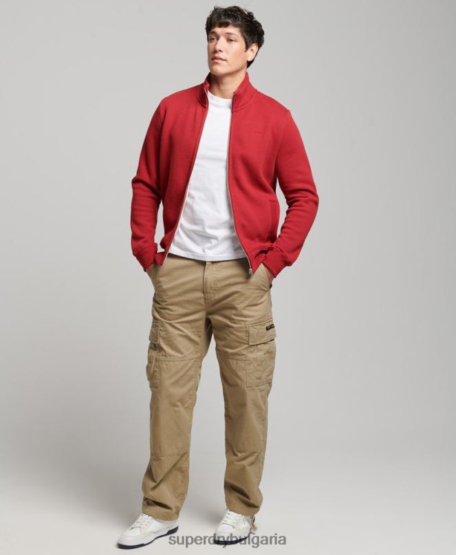 Superdry облекло N00H632 червен мъже горнище с ретро лого и бродирано цип