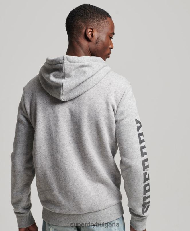Superdry облекло N00H633 сиво мъже спортна качулка с цип за фитнес