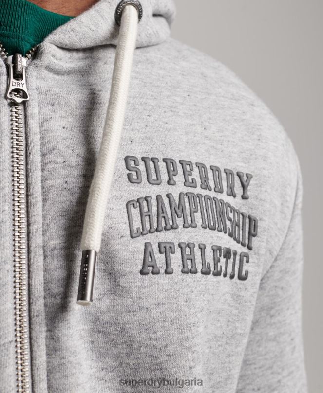 Superdry облекло N00H633 сиво мъже спортна качулка с цип за фитнес