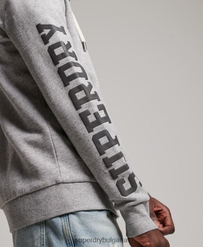 Superdry облекло N00H633 сиво мъже спортна качулка с цип за фитнес