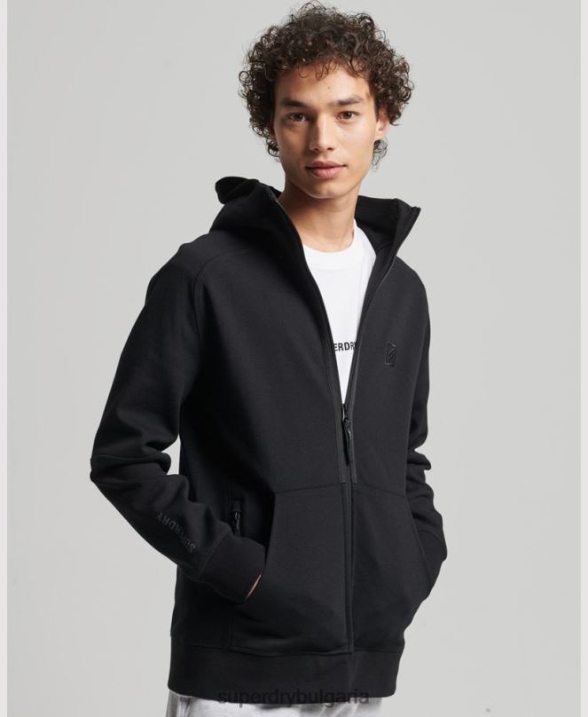 Superdry облекло N00H636 черен мъже суичър с цип код тек