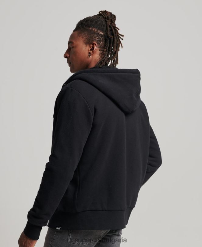 Superdry облекло N00H639 черен мъже есенциална суичър с качулка с цип с подплата