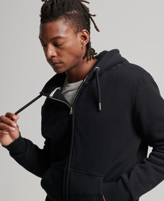 Superdry облекло N00H639 черен мъже есенциална суичър с качулка с цип с подплата