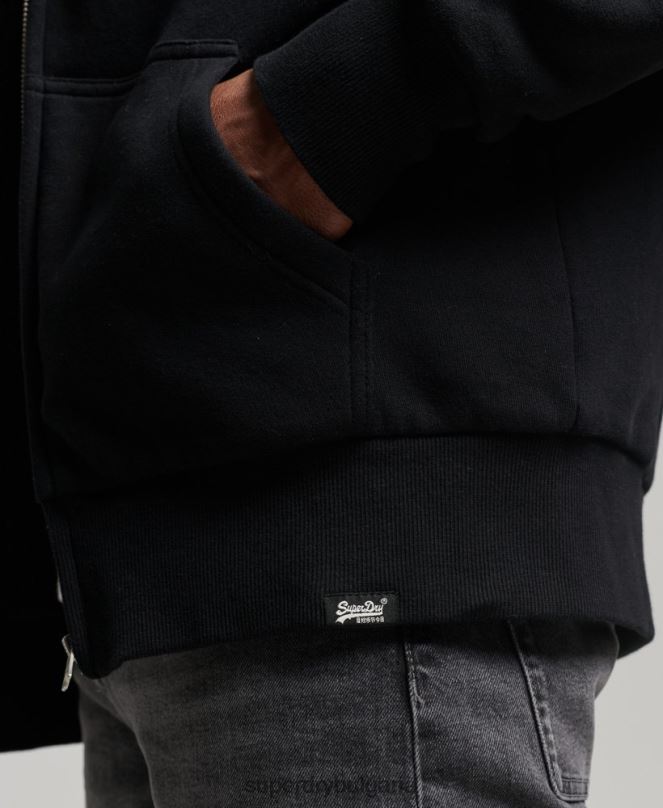 Superdry облекло N00H639 черен мъже есенциална суичър с качулка с цип с подплата