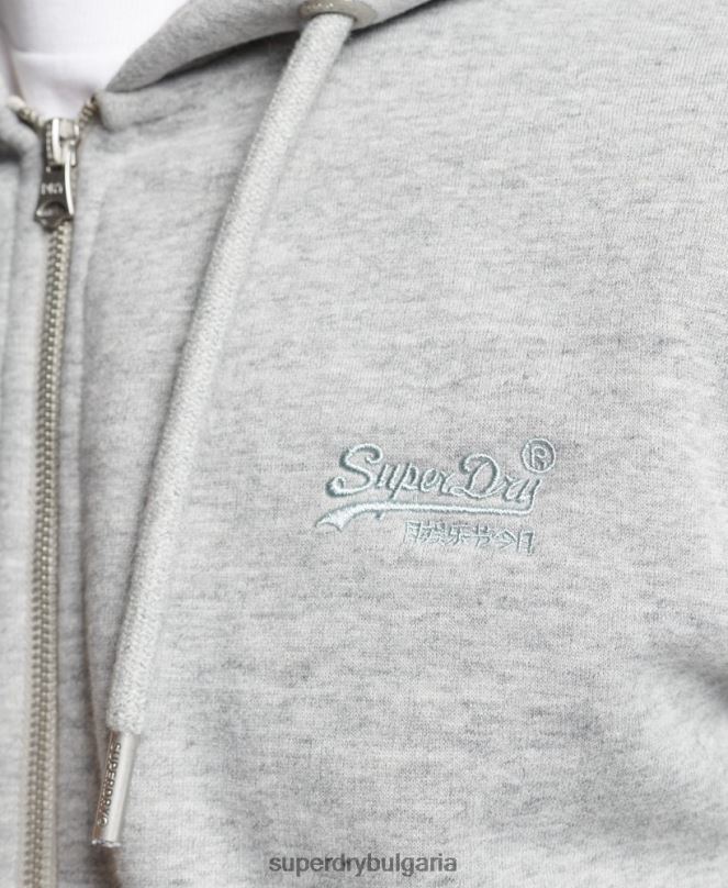 Superdry облекло N00H640 сиво мъже качулка с ретро лого и цип от органичен памук