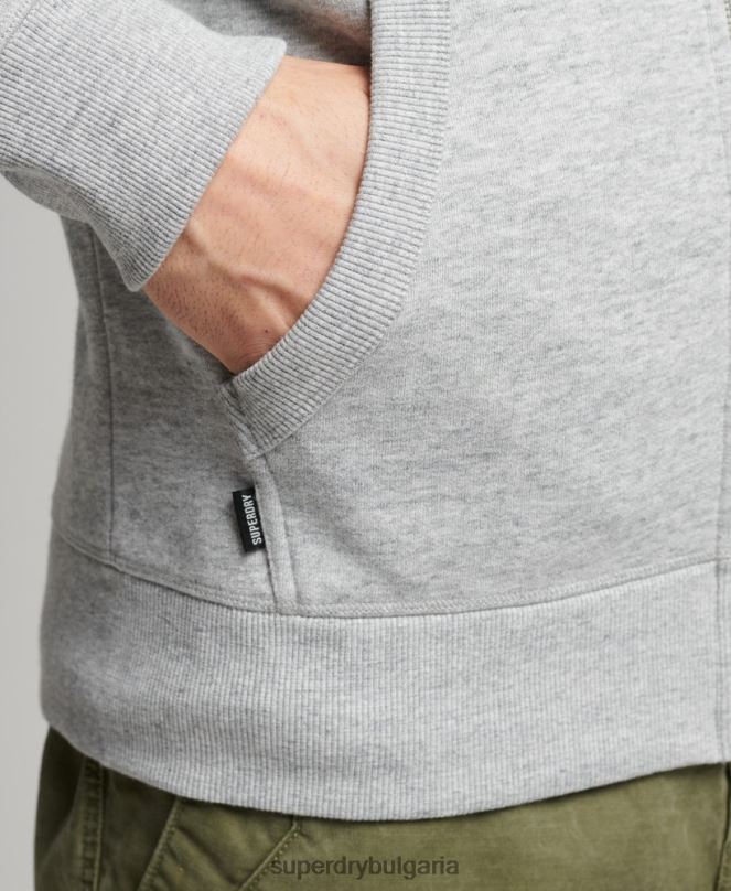 Superdry облекло N00H640 сиво мъже качулка с ретро лого и цип от органичен памук
