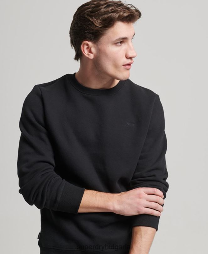 Superdry облекло N00H642 черен мъже ретро бродиран суичър на екипажа с лого