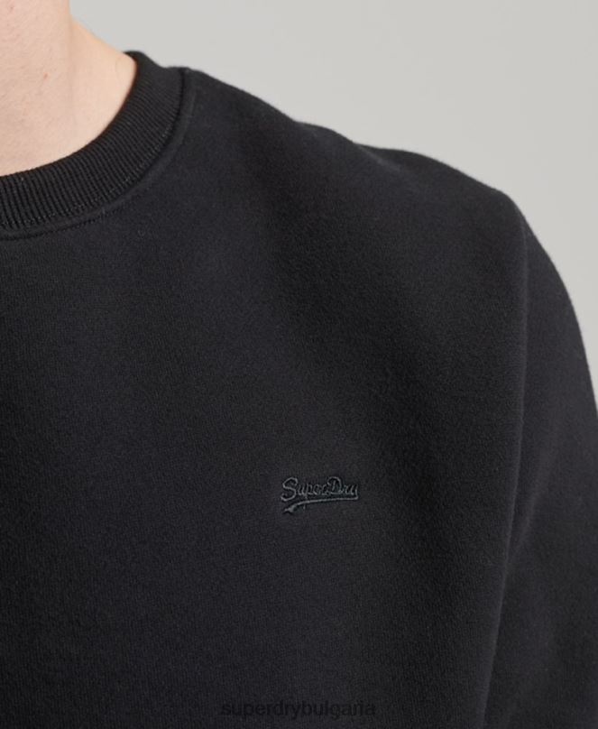 Superdry облекло N00H642 черен мъже ретро бродиран суичър на екипажа с лого