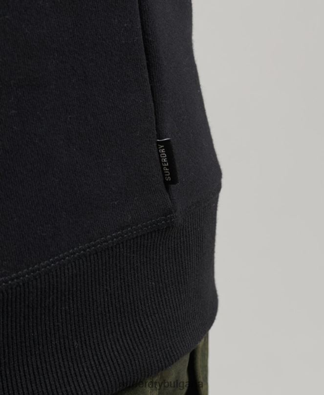 Superdry облекло N00H642 черен мъже ретро бродиран суичър на екипажа с лого