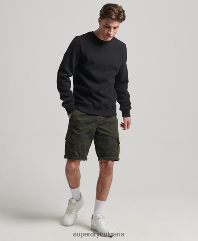 Superdry облекло N00H642 черен мъже ретро бродиран суичър на екипажа с лого
