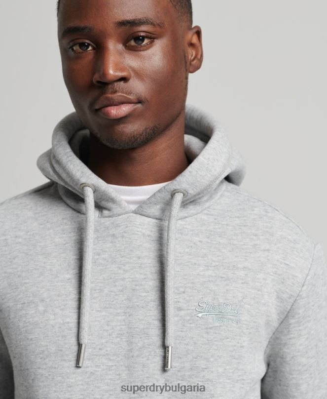 Superdry облекло N00H644 сиво мъже качулка с ретро лого от органичен памук