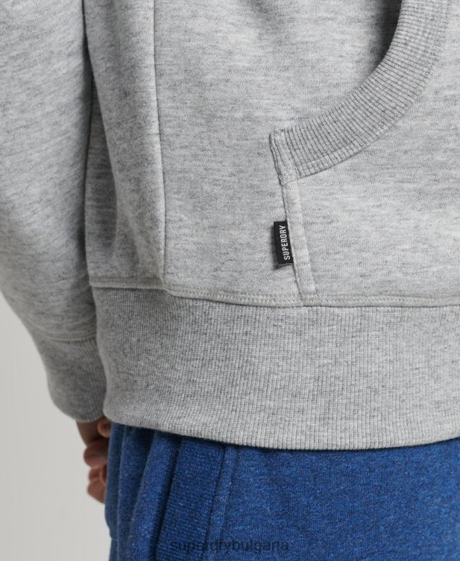 Superdry облекло N00H644 сиво мъже качулка с ретро лого от органичен памук