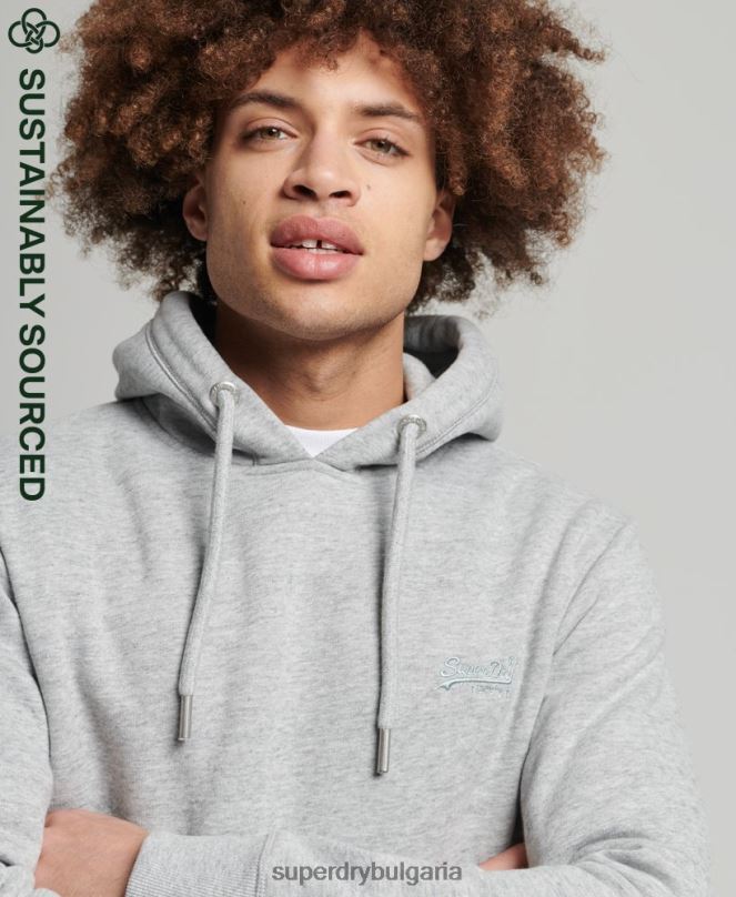 Superdry облекло N00H645 сиво мъже качулка с ретро лого от органичен памук