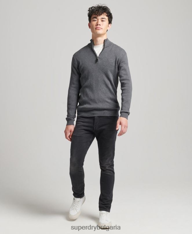 Superdry облекло N00H6456 сиво мъже бродиран суитшърт от органичен памук