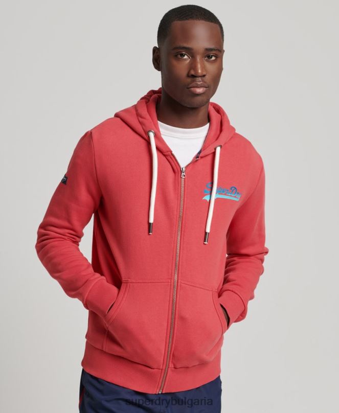 Superdry облекло N00H6476 червен мъже сезонна качулка с ретро лого с цип