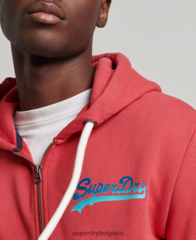 Superdry облекло N00H6476 червен мъже сезонна качулка с ретро лого с цип