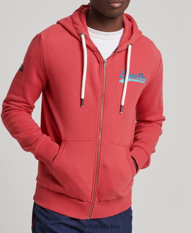 Superdry облекло N00H6476 червен мъже сезонна качулка с ретро лого с цип