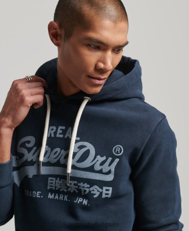 Superdry облекло N00H649 военноморски флот мъже винтидж качулка с лого