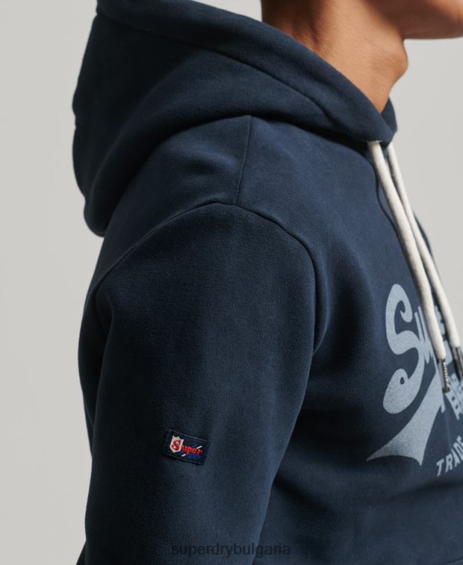 Superdry облекло N00H649 военноморски флот мъже винтидж качулка с лого