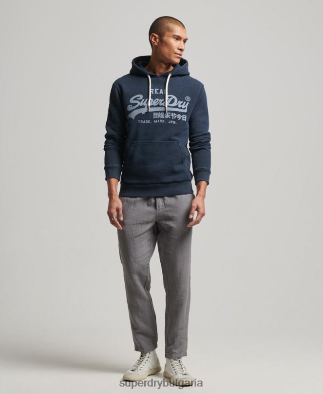 Superdry облекло N00H649 военноморски флот мъже винтидж качулка с лого