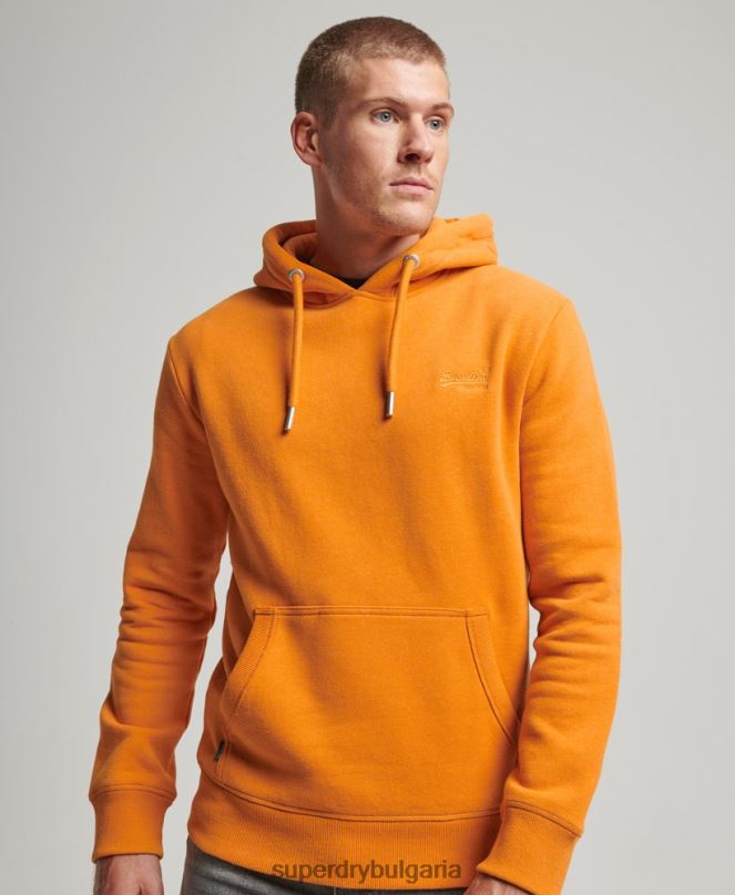Superdry облекло N00H650 жълто мъже ретро суичър с бродирано лого