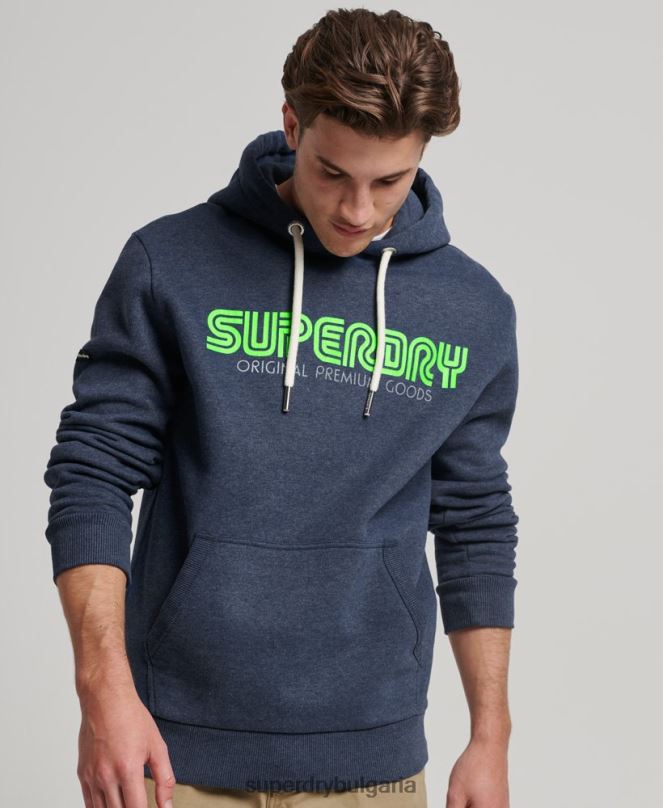Superdry облекло N00H651 син мъже винтидж ретро повтаряща се качулка