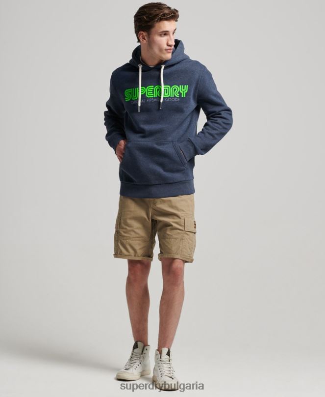 Superdry облекло N00H651 син мъже винтидж ретро повтаряща се качулка