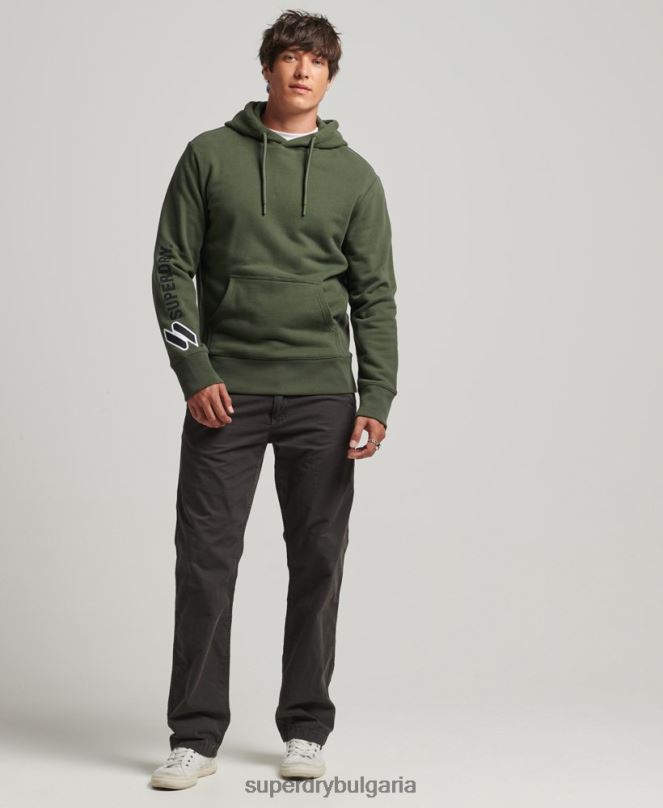 Superdry облекло N00H654 каки мъже качулка с апликации