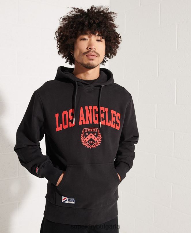 Superdry облекло N00H658 черен мъже качулка за градски колеж