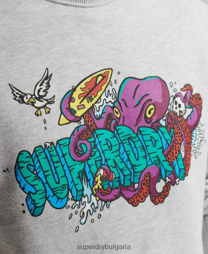 Superdry облекло N00H65 светло сив мъже creatures crew суичър
