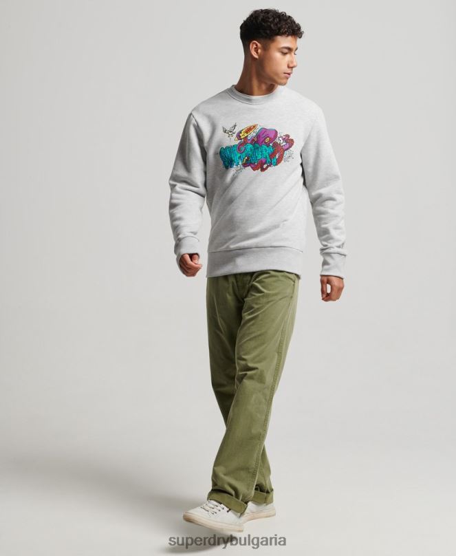 Superdry облекло N00H65 светло сив мъже creatures crew суичър