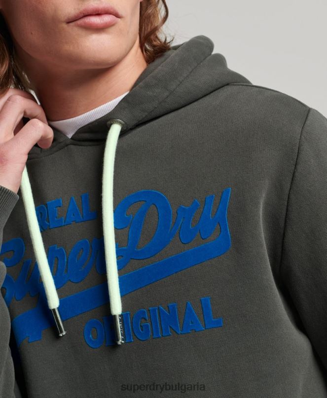 Superdry облекло N00H660 тъмно сив мъже неонова качулка с винтидж лого