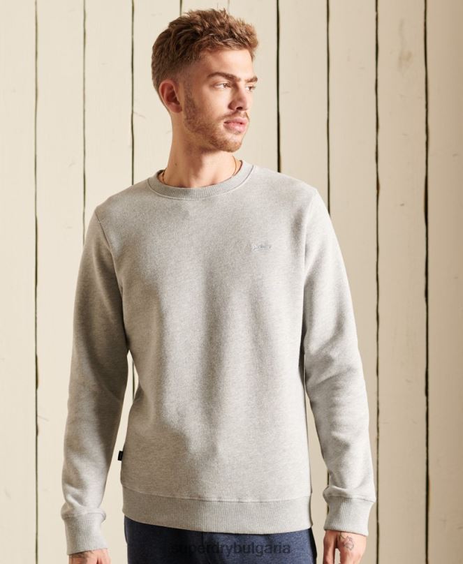 Superdry облекло N00H663 сиво мъже ретро суичър с лого от органичен памук
