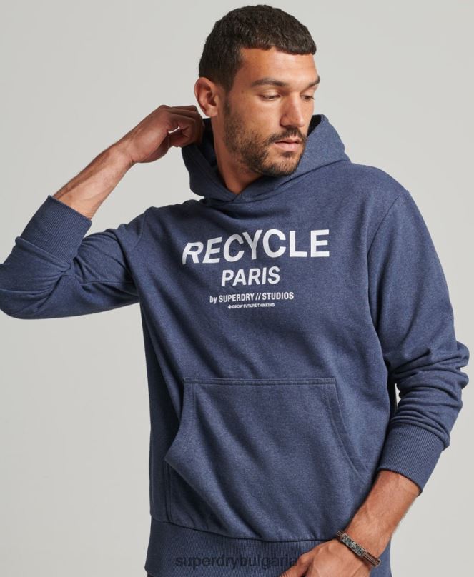Superdry облекло N00H665 син мъже рециклирана градска качулка