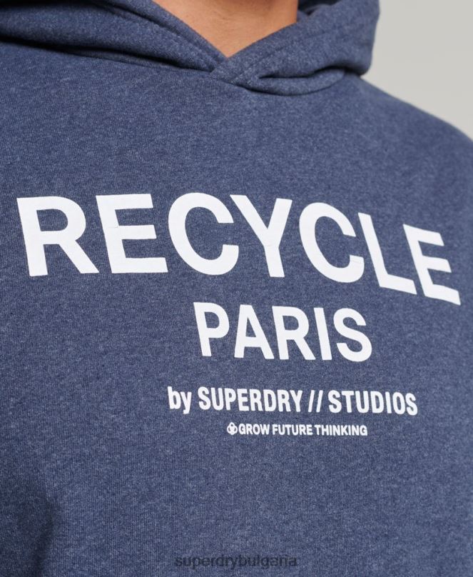 Superdry облекло N00H665 син мъже рециклирана градска качулка