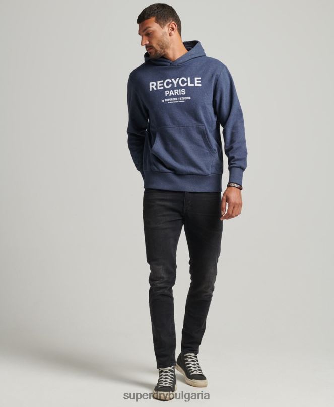 Superdry облекло N00H665 син мъже рециклирана градска качулка