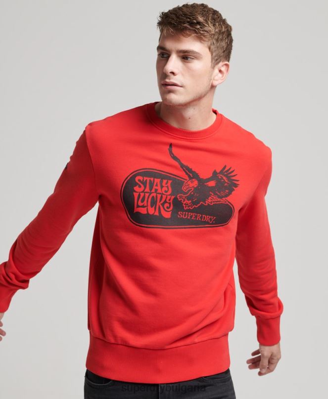 Superdry облекло N00H667 червен мъже суичър на psych rock crew