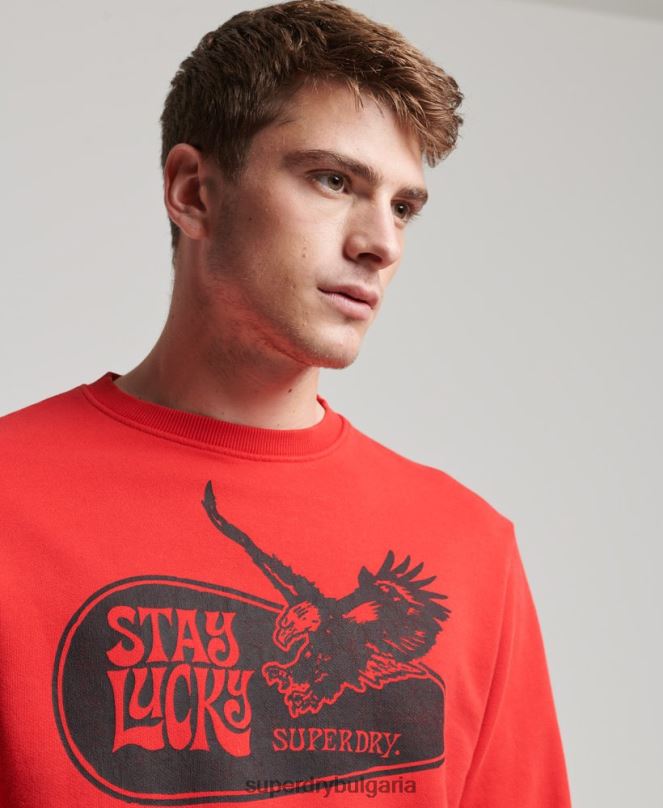 Superdry облекло N00H667 червен мъже суичър на psych rock crew