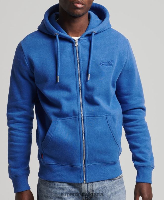 Superdry облекло N00H668 син мъже ретро суичър с лого и цип от органичен памук