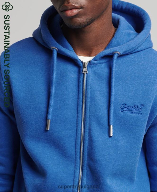 Superdry облекло N00H668 син мъже ретро суичър с лого и цип от органичен памук