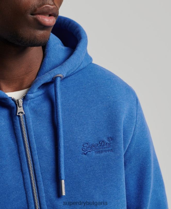 Superdry облекло N00H668 син мъже ретро суичър с лого и цип от органичен памук