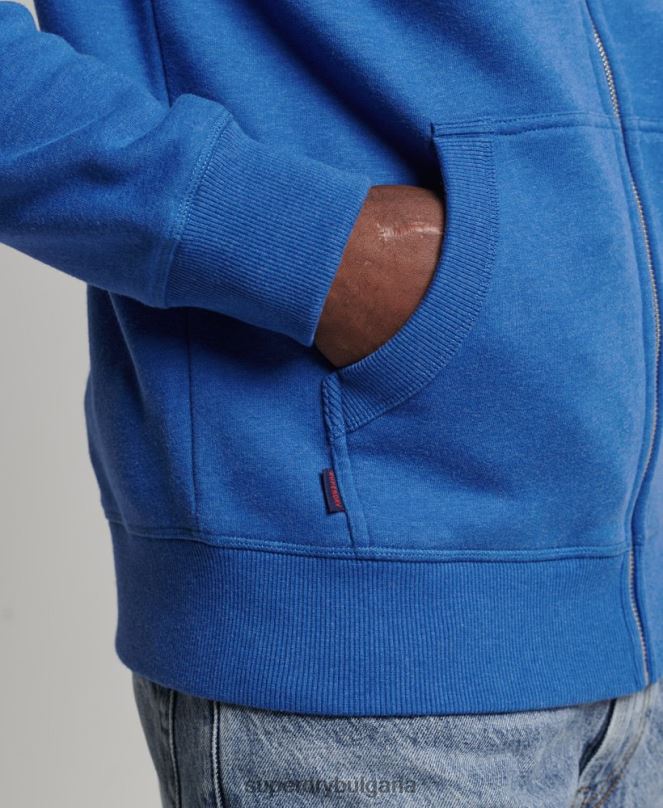 Superdry облекло N00H668 син мъже ретро суичър с лого и цип от органичен памук