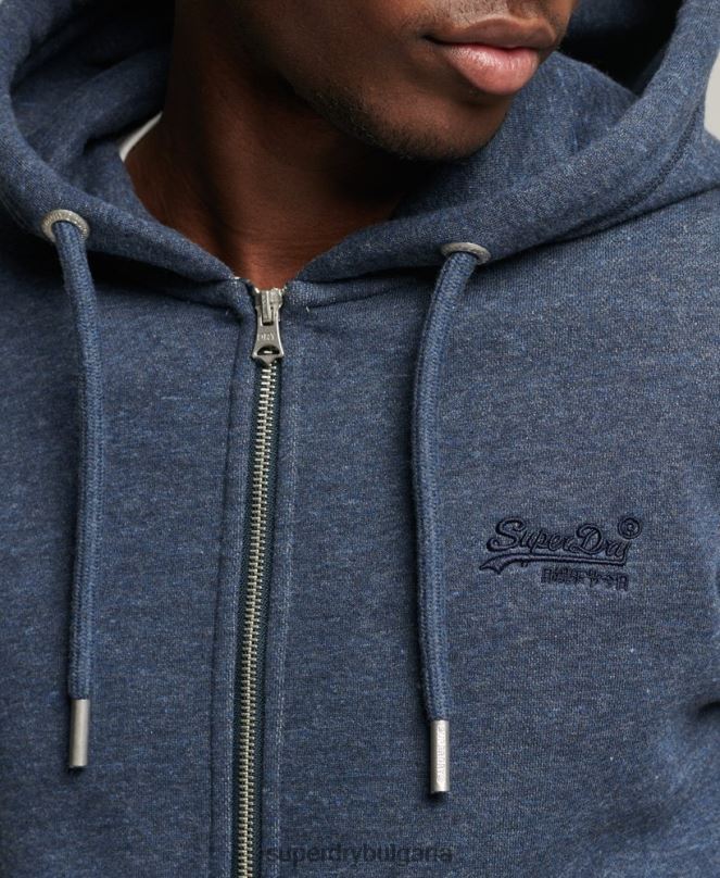 Superdry облекло N00H669 военноморски флот мъже ретро суичър с лого и цип от органичен памук