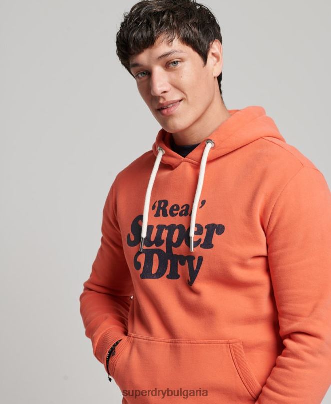 Superdry облекло N00H670 корал мъже ретро купър класическа качулка