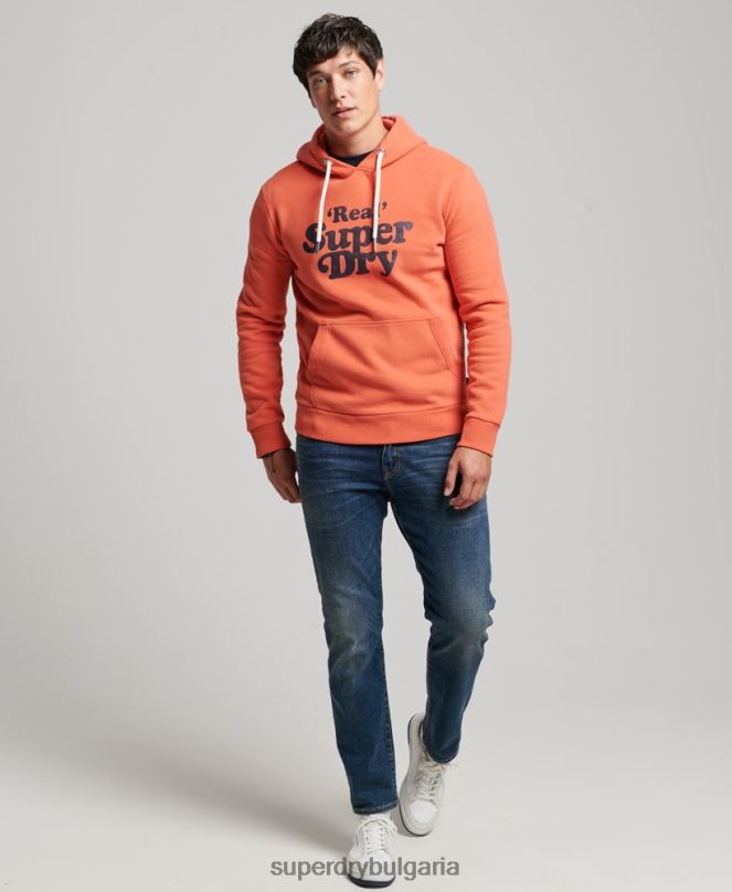 Superdry облекло N00H670 корал мъже ретро купър класическа качулка